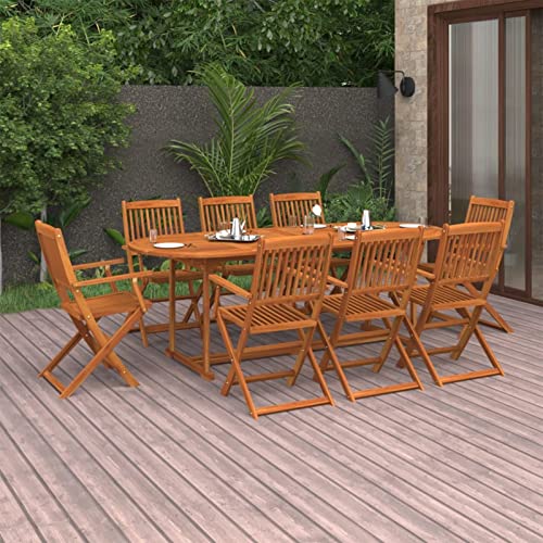 Susany 9-teiliges Garten-Essgruppe Gartentisch mit 8 Gartensesseln Holz Terrassenstuhl mit Rückenlehne Outdoor Möbel Set Holz ausziehbar Esstisch und Klappstuhl Akazienholz massiv von Susany