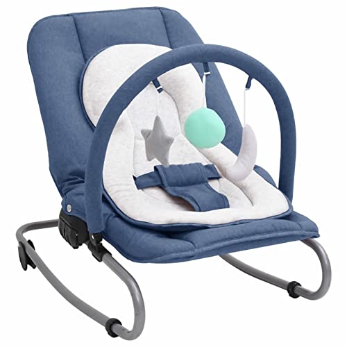 Susany Babywippe mit Spielzeugen und Sitzpolster, Für Neugeborene oder Kleinkinder, Babyschaukel und Babystuhl, Verstellbare Fußstütze und Rückenlehne, Marineblau und Weiß von Susany