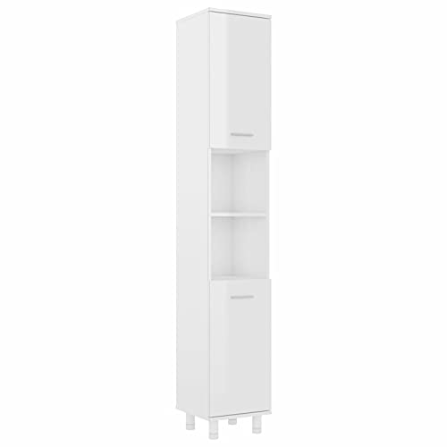 Susany Badezimmer Hochschrank mit 6 Fächer & 2 Türen Badregal Bad Schrank Badmöbel Spanplatte Hochglanz-Weiß 30x30x179 cm von Susany