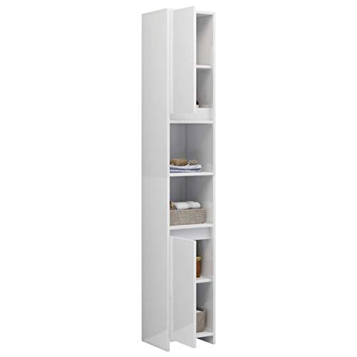 Susany Badezimmerschrank mit 6 Fächern 2 Türen Badschrank Badregal Badmöbel Schrank Badezimmer Regal Hochschrank Hochglanz-Weiß 30x30x183,5cm Spanplatte von Susany