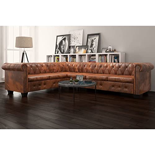 Susany Chesterfield Ecksofa 6-Sitzer Chesterfield Sofa Loungesofa Polstersofa Sofagarnitur Vintage Couch Bürosofa Polstermöbel Stilsofa Couchgarnitur Polstersofa Kunstledersofa Kunstleder Braun von Susany