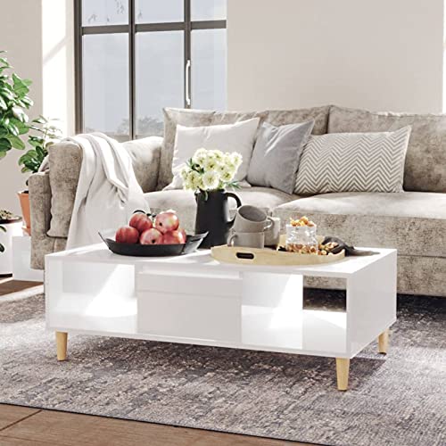 Susany Couchtisch Beistelltisch Kaffeetisch Sofatisch Teetisch Wohnzimmertisch Moderne Couchtische Spanplatte Hochglanz-Weiß 103,5x60x35 cm von Susany