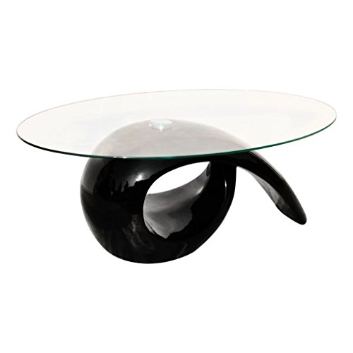 Susany Couchtisch Kaffeetisch Wohnzimmer Beistelltisch mit ovaler Glasplatte 115 x 64 cm Hochglanz Wohnzimmertisch,gehärtetes Glas + glasfaserverstärkter Kunststoff,Hochglanz-Schwarz von Susany