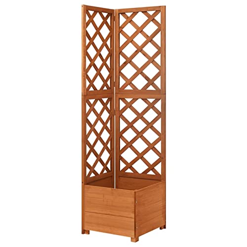 Susany Eck Spalier mit Pflanzkasten Blumenkasten Blumenkübel Rankhilfe Rankkasten Rankgitter Blumenständer Massivholz Tanne 40x40x150cm, Braun von Susany