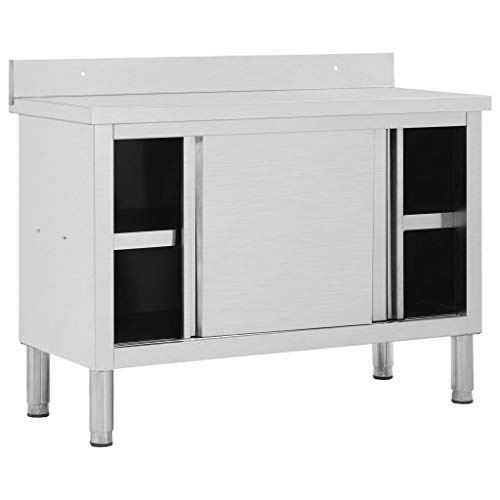 Susany Edelstahltisch Aktenschrank Arbeitsschrank 120 x 50 x 95 cm Mit 2 Schiebetüren,Restaurantschrank Gastro-Arbeitstisch mit Stauraum,Tischplattenhöhe: 85 cm von Susany