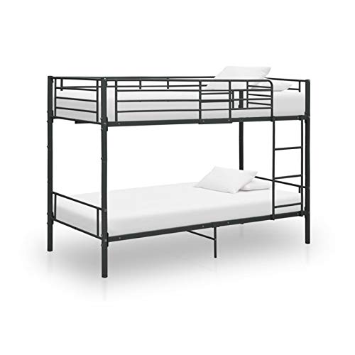 Susany Etagenbett Stockbett Bettgestell Metallbett Bett Hochbett Kinderbett Doppelstockbett Schlafzimmerbett Schwarz Metall 90×200 cm Mit Sicherheitsgeländer und Seitenleiter von Susany