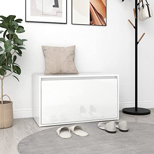 Susany Flurbank mit Stauraum Sitzbank Garderobenbank Truhenbank Flurschrank Sitztruhe Spanplatte Hochglanz-Weiß 80x40x45 cm von Susany