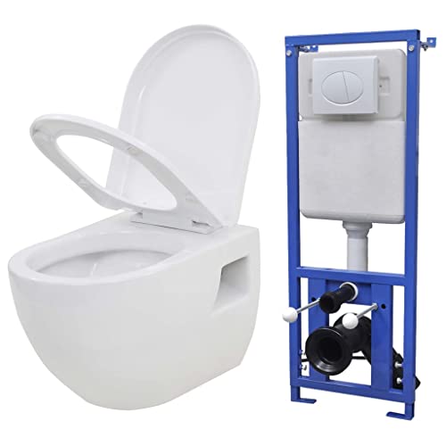 Susany Hänge-Toilette mit Einbau-Spülkasten Wand Hänge Toilette Unterputz Spülkasten 41 x 14 x (110-125) cm (B x T x H) Keramik Weiß Softclose WC Sitz von Susany