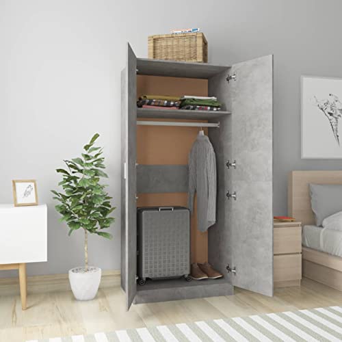 Susany Kleiderschrank Garderobenschrank Garderobe Schrank Schlafzimmerschrank Dielenschrank mit Großes Fach Kleiderstange Holzwerkstoff Betongrau 80x52x180 cm von Susany