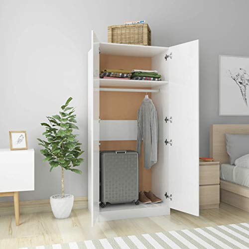 Susany Kleiderschrank Garderobenschrank Garderobe Schrank Schlafzimmerschrank Dielenschrank mit Großes Fach Kleiderstange Holzwerkstoff Hochglanz-Weiß 80x52x180 cm von Susany