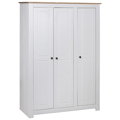 Susany Kleiderschrank Schlafzimmerschrank Mit 3 Türen,Dielenschrank 4 Ablagen 1 großen Fach & Kleiderstange,Designschrank Garderobenschrank 118 × 50 171,5 cm,Kiefer-Massivholz, Weiß von Susany