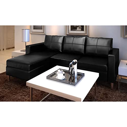 Susany L-förmiges Sofa 3-Sitzer Anbausofa Chaiselongue Wohnzimmersofa Armlehnensofa Couchsofa Schlafsofa Polstersofa Couchgarnitur Ruhsofa Loungesofa Kunstleder Schwarz von Susany