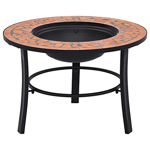 Susany Mosaik-Feuerstelle Multifunktional Feuerschale 68 x 68 x 45 cm,Gitterdesign,Feuerstelle Fire Pit Grillstelle Feuerkorb Mit Dreibeinständer für BBQ, Heizung,Garten,Stahl und Keramik von Susany