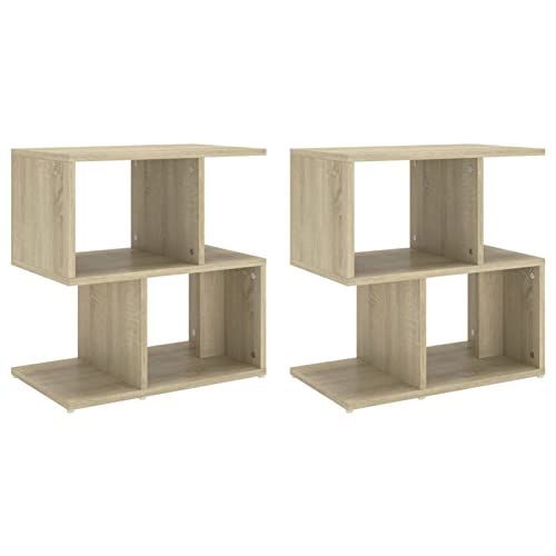 Susany Nachttisch 2er Set, Nachtschrank mit Offenen Fächern, Nachtkommode Nachtkonsole Bedside Table Spanplatte Sonoma-Eiche 50x30x51,5 cm von Susany