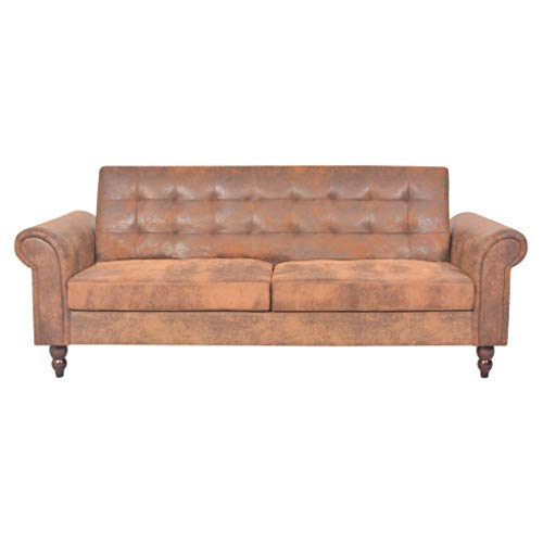 Susany Schlafsofa mit Armlehnen Sofabett Chesterfield-Look Rückenlehnensofa mit Abnehmbare Sitzkissen Schlafcouch Gästebett Bettsofa Schlaffunktion 3 Liegepositionen Couchgarnitur Kunstleder Braun von Susany