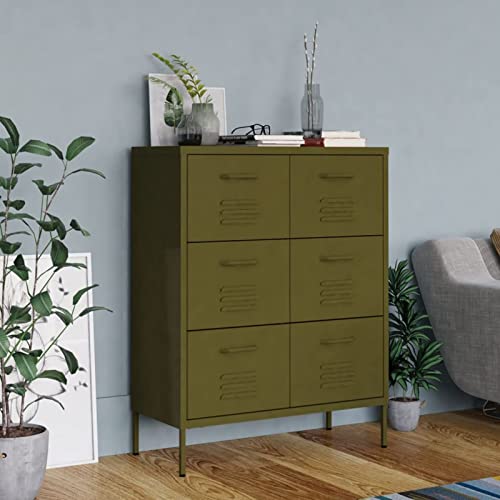 Susany Schubladenschrank Sideboard Kommode Anrichte Beistellschrank Mehrzweckschrank Standschrank Lagerschrank 6 Schubladen Olivgrün 80x35x101,5 cm Stahl von Susany