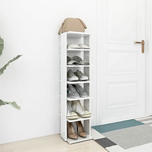 Susany Schuhschränke mit 6 Fächern, Schuhregal Schuhschrank Schuhablage Schuhständer Schuhaufbewahrung Spanplatte Hochglanz-Weiß 25x27x102 cm von Susany