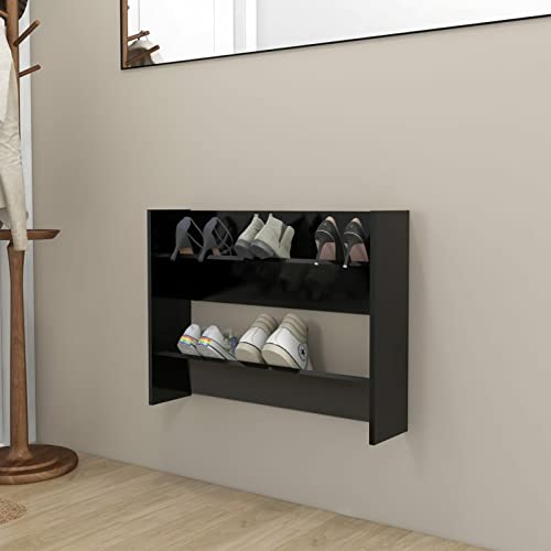 Susany Schuhschrank Hängend mit 3 Kippböden Ausgestattet, Schuhregal Wandmontage, Shoe Organizer, Schuhregal Wand Spanplatte, Schwarz 80x18x60 cm von Susany