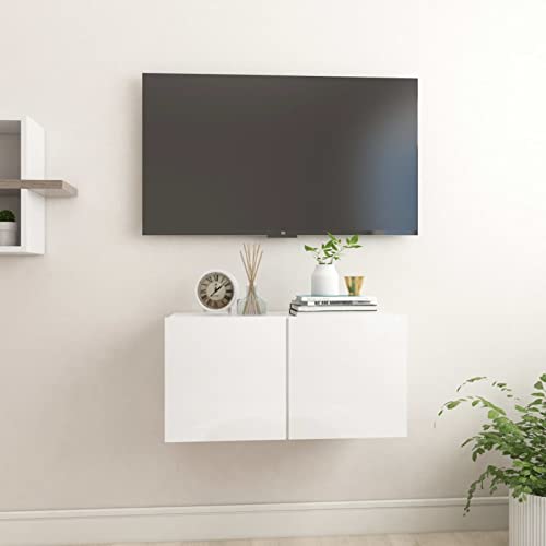 Susany TV Board Hängend, Hängeschrank, Hängeboard Wohnwand, TV Lowboard mit Fächer Spanplatte Hochglanz-Weiß 60x30x30 cm von Susany