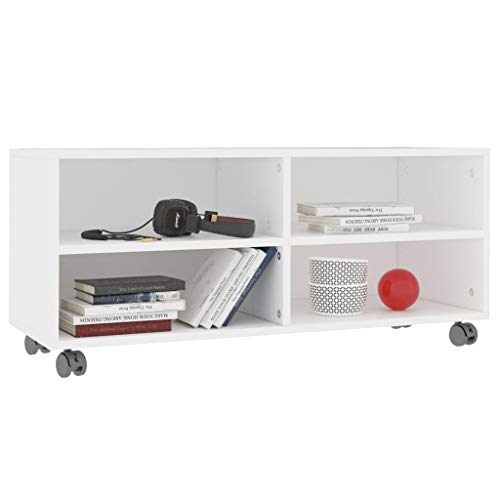 Susany TV-Schrank TV-Standfüße Mit 4 offenen Fächern & 2 Rollen sind Feststellbar,Fernsehtisch Fernsehschrank 90×35×35 cm,Fernseher-Ständer TV Board,Spanplatte von Susany