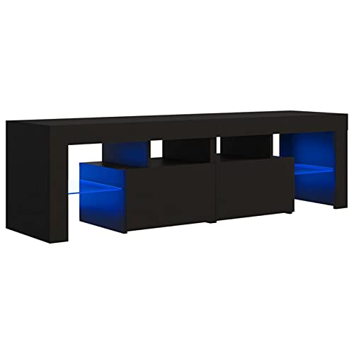 Susany TV Schrank mit LED-Leuchten TV-Lowboard Fernsehschrank Fernsehtisch Sideboard HiFi-Schrank TV Tisch Schwarz 140x35x40 cm von Susany