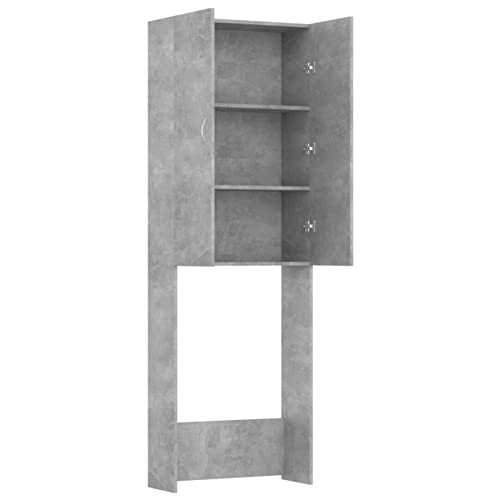 Susany Waschmaschinenschrank mit 2 Türen 3 Fächern Badmöbel Badschrank Badregal Badezimmerschrank Hochschrank Schrank Betongrau 64x25,5x190cm von Susany