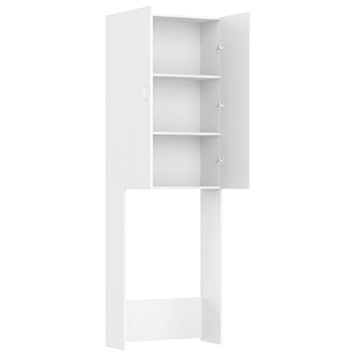 Susany Waschmaschinenschrank mit 2 Türen 3 Fächern Badmöbel Badschrank Badregal Badezimmerschrank Hochschrank Schrank Weiß 64x25,5x190cm von Susany