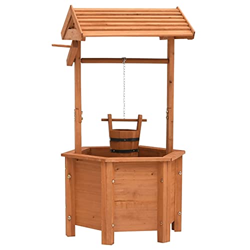 Susany Wunschbrunnen-Pflanzkübel mit Dach Holz-Pflanzkübel Gartenbrunnen Holzbrunnen Dekobrunnen 40x40x84 cm Tannenholz von Susany