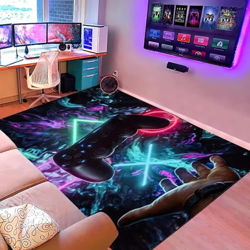 Game Controller Bereich Teppich, Gamer Rutschfeste Fußmatte Gaming Teppich, Gamer Teppich Spielkonsole Dekoration, Waschbar Gaming Teppich für Jungen Schlafzimmer Wohnzimmer Dekor, 120 x 160 cm C von Suserritbcho