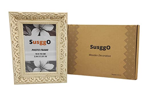 SusggO Bilderrahmen aus Holz – Größe Foto 10 x 15 cm – Made in EU (EU) – mit Ständer und Glas – für Tisch und Wandaufhängung, Dekoration für Möbel, Wohnkultur (Weiß) von SusggO