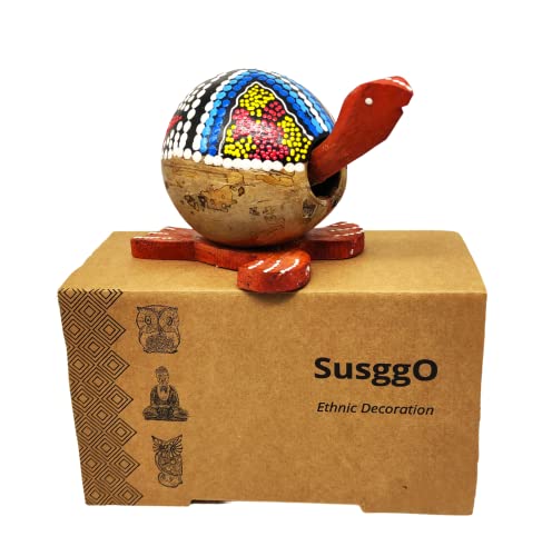 SusggO Dekorative Schildkröte aus Holz und Kokosnuss – Glücksschildkröte, Dekoration für Zuhause – Der Kopf bewegt sich – Schildkröte, dekorative Tiere, Kunsthandwerk, Möbelstück von SusggO