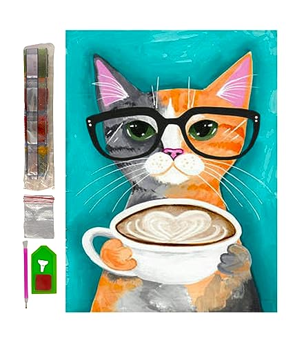 SusggO Diamond Painting Komplettset, Diamantmalerei-Set, 30 x 40 cm, Zubehör für DiY 5D, Kreuzstich, Stickerei, Heimdekoration, Katze, Brillen von SusggO