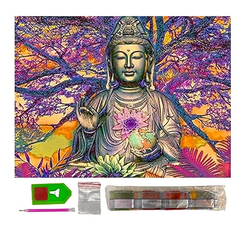 SusggO Diamond Painting, Kit Komplett Diamantmalerei-Set, 40x30cm, Diamantmalerei komplett Zubehör 5D Kreuzstich Stickerei, Basteln, Dekoration für Haus, Wand (Buddha Flower Lotus) von SusggO