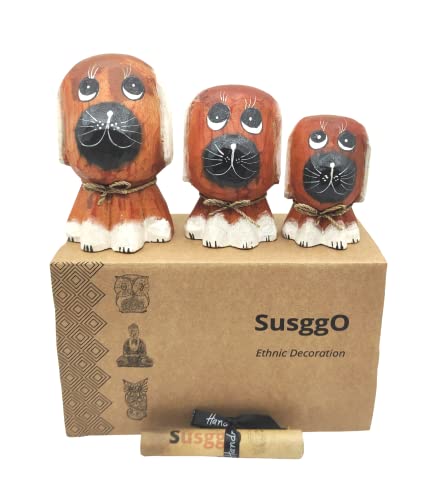SusggO Set 3 Hundefiguren aus Holz - Dekorativer Hund - Hundefigur Hundedekoration - Miniaturhunde - Hündchen - Basteln - Heimdekoration - Heimdekorationsidee - Möbeldekorationsidee (Braun Mod 1) von SusggO