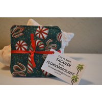 Weihnachts Untersetzer, 4Er Set Wende - Zuckerstangen 1 Seite Bis Rot/Grün Kariert | 2 Oder Grünes Kleines Muster von SusieMcIntyreDesigns