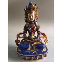 Frühe Sammlung Reiner Kupfer Handarbeit Cloisonne Single Mother Bodhisattva Buddha Statue Ornamente von Susiepingg