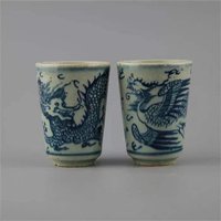 Sammle Ein Paar Blau-Weißes Porzellan Handbemaltes Drachen - Und Phönixmuster Kung Fu Teetasse Weintasse Fgt von Susiepingg