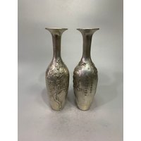 Sammle Ein Paar Weiße Kupfer Geschnitzte Pflaumenblüten Vase Tibetsilber Ornamente von Susiepingg