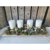 Adventskranz Advent Weihnachten Natur Tablett Wollweiß Gold Sterne Adventskranz Advent Weihnachten Natur Tablett Wollweiß Gold Sterne von SusisZauberstueberl