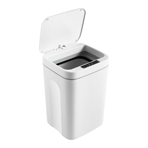 Susoso 16l Weiß Mülleimer,Intelligenter Mülleimerfür mit Deckel,ABS-Kunststoff + PP-Material,Automatische Deckelöffnung für Küche, Schlafzimmer, Büro und viele andere Szenen (21.5x20.5x34cm) von Susoso