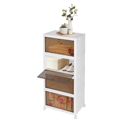 Susoso 4-stufiger Faltbarer Aufbewahrungsorganisator, Organisator mit 4 Universal-Räder Ordnungssystem Tragfähigkeit Etwa 5kg für Wohnzimmern 37.5x27x83.5cm Weiß von Susoso