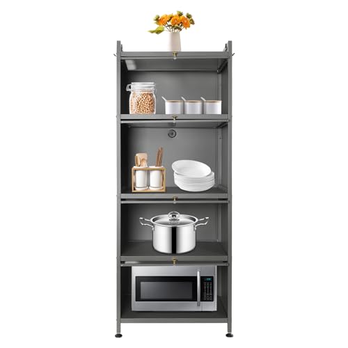 Susoso 5 Etagen Bücherregal, Küchenlagerschrank mit 4 Haken Jede Ebene Max. Tragfähigkeit Etwa 25-30kg für Tassen 60x40x161cm Grau von Susoso