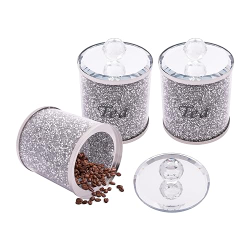 Susoso Kaffee Tee Gläser, Behälter Vorratsglas Glas Verspiegelt mit Zerkleinerten Diamanten 4 Dosen mit Luftdicht Deckel für Kaffeebohnen von Susoso