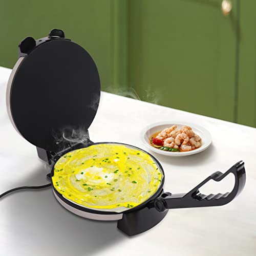 Susoso Tortilla Presse, 32cm 220V Roti Maker Teigmaschine mit Anzeigelicht Antihaft-Backplatte Temperatur Einstellbar für Omeletts Schwarz, Silber von Susoso