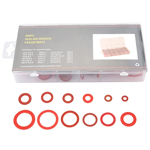 Sustvita Isolierung Waschmaschine Sortierter Set 600pcs Flat Waschern Kit Rotstahlfaser Waschmaschinen mit Kunststofforganisator für verschiedene Anwendungen von SustVita