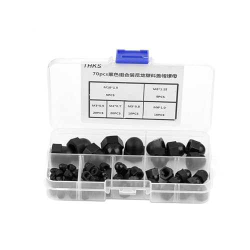 Sustvita Nylon Acorn Hex Nuts 70pcs Sortiment M3 / M4 / M5 / M6 / M8 / M10 für DIY- und Reparaturprojekte (Schwarz) von SustVita