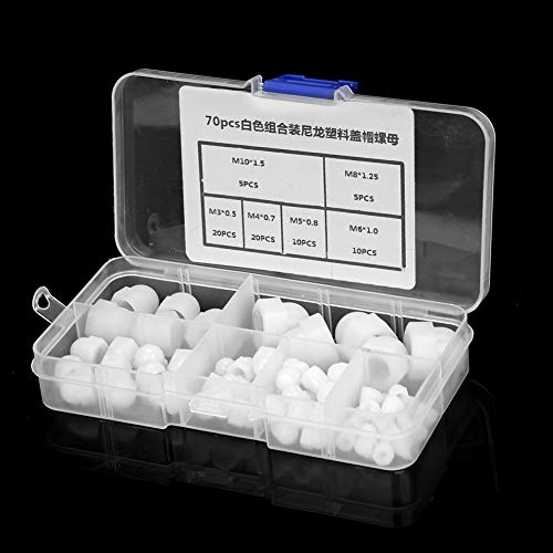 Sustvita Nylon Acorn Hex Nuts 70pcs Sortiment M3 / M4 / M5 / M6 / M8 / M10 für DIY- und Reparaturprojekte (Weiß) von SustVita