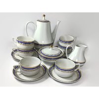Antikes Porzellan Tee Set Mit Teetassen Und Untertassen, Milchkrug, Teekanne Zuckerdose Deckel | Vintage Kaffee Set von SustainableVintFinds
