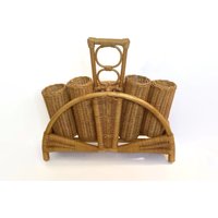 Vintage Korb Weinregal Für 4 Flaschen | Rattan Flaschenhalter Mit Griff - Korbablage von SustainableVintFinds