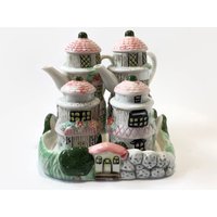 Vintage Salz - Und Pfefferstreuer Olivenöl Essigspender Set Aus Handmalerkeramik von SustainableVintFinds